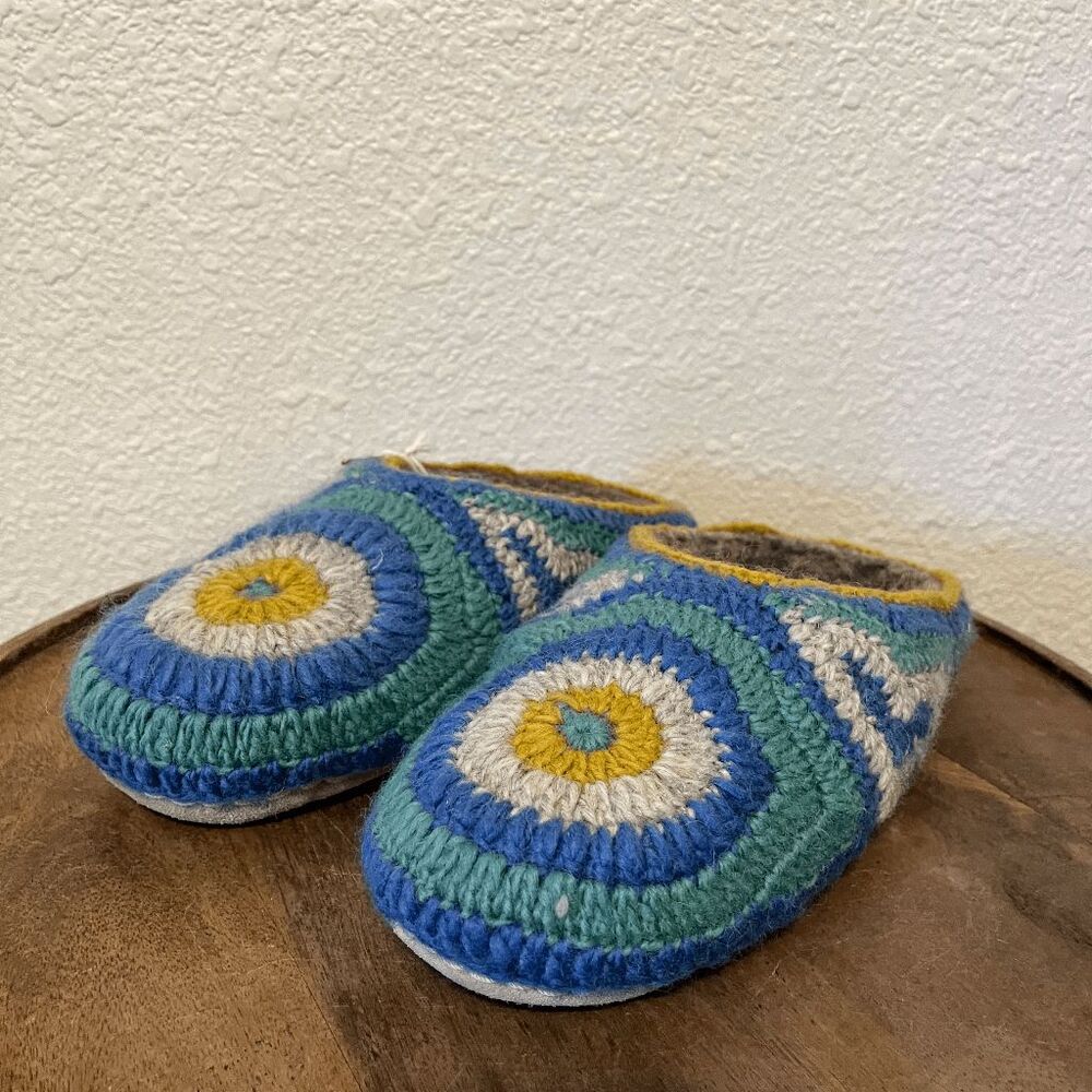 Handcrafted Blue and Green Wool Slippers